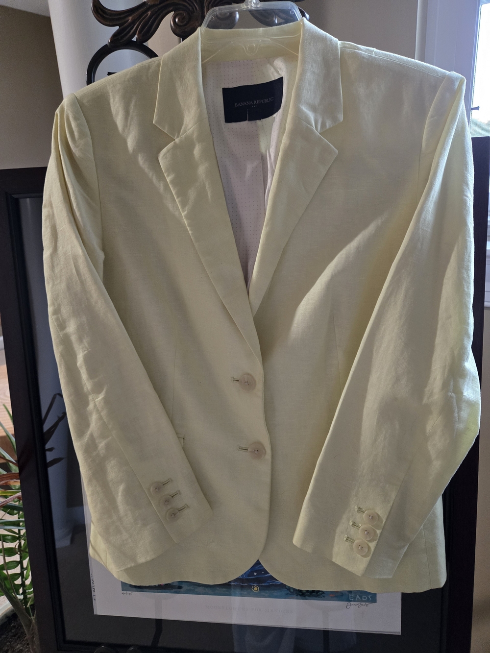 Banana Republic Pale Yellow Linen Blend Blazer Jacket Two-Button Size 10 - Picture 2 of 15
